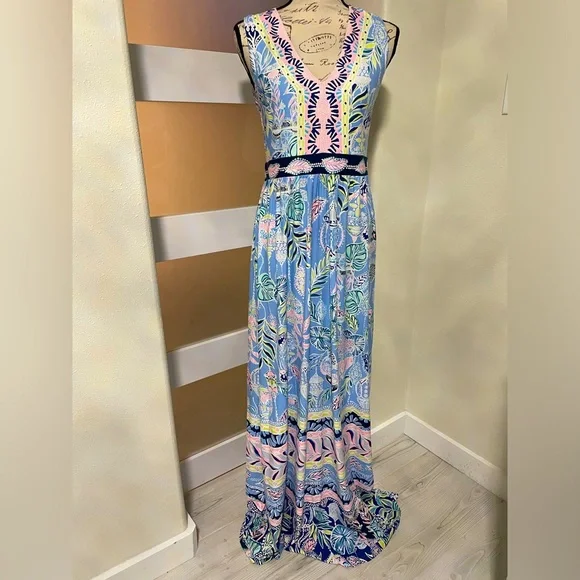 LILLY PULITZER MCKINLEY MAXI DRESS BLUE PERI LAPIS LANTERNS NWT - Picture 2 of 12